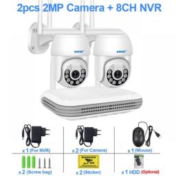 Smar Wireless 2MP Camera System Outdoor Waterproof Wifi Security 8CH NVR Two Way Audio Face Detec Color Night Vision PTZ Xmeye