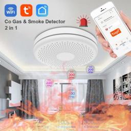 Ultra Thin WiFi Function Tuya Smart Life Family Kitchen 2 In 1 Co Gas & Smoke Detector Carbon Monoxide Sound Alarm Sensor