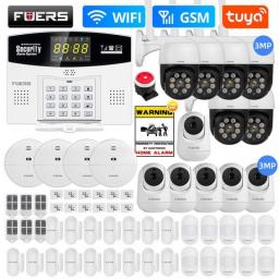 Fuers W210 Tuya Smart Alarm System Kit WIFI GSM Burglar Alarm Smart Home Alarm System Color LCD Display Security 3MP IP Camera