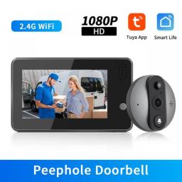 Sectyme 4.3 Inch Tuya 1080P WiFi Smart Doorbell Eye Peephole Camera Two-way Audio Night Vision Peephole Doorbell Outdoor Monitor
