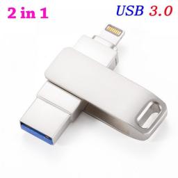 USB 3.0 Flash Drives 256GB Lightning Pen Drive For IPhone 13 Silver 2 In 1 Memory Stick 128GB Waterproof Pendrive 64GB Storange
