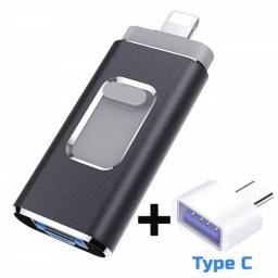 OTG USB Flash Drive For IPhone 16GB 32GB 64GB 128GB 256GB 512GB Cle 4 IN 1 Pendrive For Ipad Mac Usb3.0 With Type C Adapter