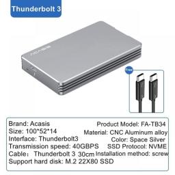 Acasis  Thunderbolt 3 NVME M.2 SSD Case External Hard Drive Aluminum Hdd Docking Station NVNE Enclosure For Laptop Desktop