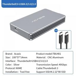 Acasis Thunderbolt 3 SSD Case Hd Mobile Enclosure M.2 NVME Solid State Notebook Desktop External Shell Type C 40Gbps High-Speed