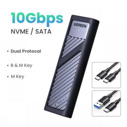 UGREEN M2 SSD Case M.2 NVMe SATA SSD Enclosure Adapter 10Gbps USB 3.2 Gen2 USB C External Enclosure Supports M And B&M Keys