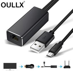 OULLX Ethernet Network Card Adapter Micro USB Power To RJ45 10/100Mbps For Fire TV Stick Chromecast Google