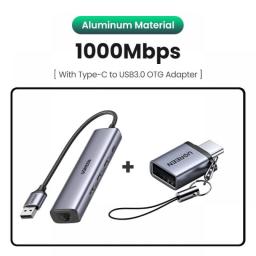 UGREEN USB Ethernet Adapter 1000/100Mbps USB3.0 HUB RJ45 Lan For Laptop PC Xiaomi Mi Box Macbook Windows USB-C HUB Network Card