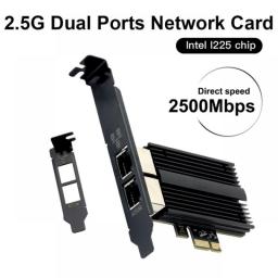 2500Mbps Pcie To RJ45  Intel I225 Network Card 2.5G Gigabit Ethernet Dual Ports 100/1000/2500Mbps Network Card For Desktop