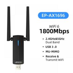 EDUP WiFi 6 USB Adapter Dual Band AX1800 USB3.0 Wireless Wi-Fi Dongle Drive Free Network Card WiFi6 Adapter For Desktop Laptop