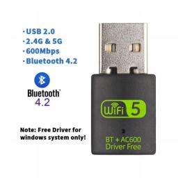 USB Wifi Dongle USB 2.0 Wifi Adapter With BT Wireless WIFI Receiver 600Mbps 2.4G 5G Free Driver Wifi Network Card For Computer