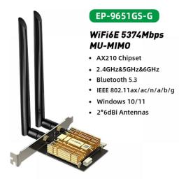 EDUP WiFi6E Intel AX210 PCIE WiFi Adapter 5374Mbps Bluetooth5.3 WiFi Network Card 2.4G/5G/6GHz PCI Express 802.11AX With MU-MIMO