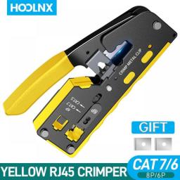 Hoolnx CAT7 RJ45 Crimping Tool, Pass Through RJ11 RJ45 Crimper For CAT6 CAT5E 8P 6P Lan Modular Plug With Cable Cutter Stripper