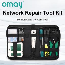 OMAY 14pcs/Set RJ45 RJ11 RJ12 CAT5 CAT5e Portable LAN Network Repair Tool Kit Utp Cable Tester AND Plier Crimp Clamp PC