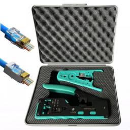 WoeoW RJ45 Crimp Tool Ethernet Crimping Tool Wire Cutter Crimper For Cat7 Cat6a Cat6 Cat5e Pass Through Connectors