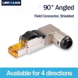 RJ45 Full Shielded Zinc-alloy Field Plug 90 Degree Angled Cat.6A Cat7 CAT8 STP Field Termination Connector Toolless Type