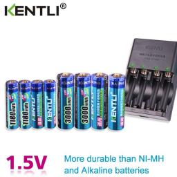 KENTLI 8pcs 1.5v Aa Aaa Batteries Rechargeable Li-ion Li-polymer Lithium Battery + 4 Slots AA AAA Lithium Li-ion Smart Charger