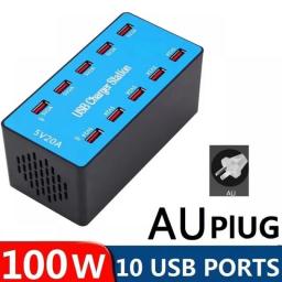 100W 10 Ports USB Charger For IPhone Samsung Adapter HUB Charging Station Dock Socket Phone Charger Multi USB Charger Station