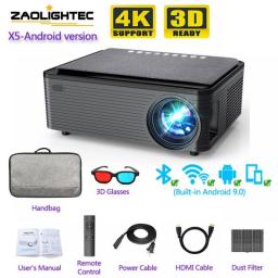 ZAOLIGHTEC X5 Projector Support 4K Android 9.0 1080P HD LED Portable Projector Keystone Correction For Home Classroom Meeting