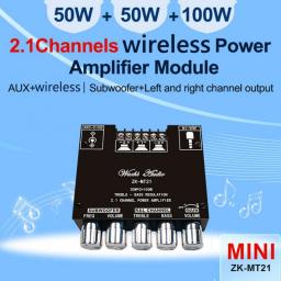 ZK-MT21 2x50W+100W 2.1 Channel Subwoofer Digital Power Amplifier Board AUX 12V 24V Audio Stereo Bluetooth 5.0 Bass Amp For Home