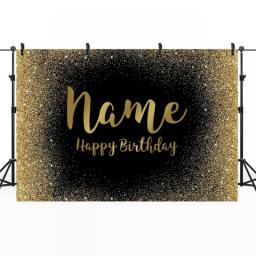 Mocsicka Custom Name Glitter Birthday Backdrop Sparkly Gold And Silver Personalized Banner Child Birthday Background Party Decor
