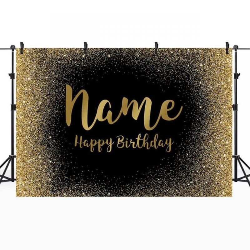 Mocsicka Custom Name Glitter Birthday Backdrop Sparkly Gold and Silver Personalized Banner Child Birthday Background Party Decor