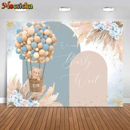 Mocsicka Boho Baby Shower Backdrop Bear Balloon Boys Welcome Party Decor Background We Can Bearly Wait Banner Photo Studio Props