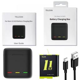 TELESIN 1750 MAh Battery For GoPro Hero 11 10 9 Battery 3 Slots LED Light Charger TF Card Battery Storage Box For GoPro 9 10 11