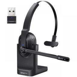 EKSA - H5 Bluetooth 5.0 Headsets, PC Wireless Headphones, 2 Mics ENC Earphones, With Charging Base USB Dongle For Office