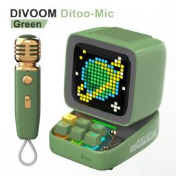 Divoom Ditoo-Mic Pixel Art Portable Bluetooth Speaker For PC With Wireless Karaoke Microphone, Bluetooth 5.0, Retro Design