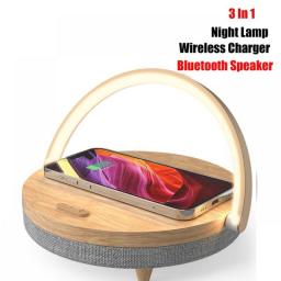 Multifuction Wireless Charger Bluetooth Speaker For IPhone 13 14 Wooden Table Lamp High Power Charging Light Speaker Bluetooth