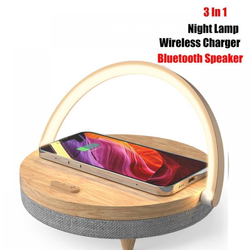 Multifuction Wireless Charger Bluetooth Speaker for IPhone 13 14 Wooden Table Lamp High Power Charging Light Speaker Bluetooth