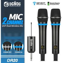 Dual Wireless Microphone DGNOG DR20 Professional 2 Channel UHF Handheld Dynamic Karaoke Mic For Speaker Church Singing DJ Party