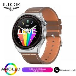 LIGE New Smart Watch Men AMOLED 390*390 HD Screen Always Display Time Fitness Bracelet Waterproof Stainless Steel Smartwatch Men