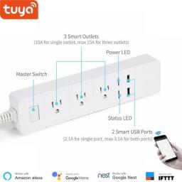 Tuya Smart WIFI Power Strip EU Standard With 4 Plug And 4 USB Port Compatible With Alexa Echo And Google Nest