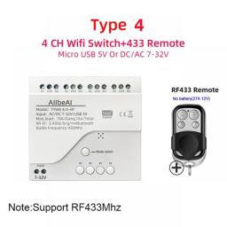 4CH Wifi Smart Home Motor Controller,DC 12V 24V 32V 220V RF433 Remote,4 Channel Relay Switch For Alice Alexa,Tuya Smart Life