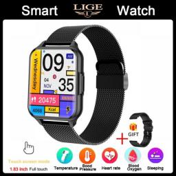 LIGE Smart Watch Men Heart Rate Body Temperature Blood Oxygen Flashlight Custom Watch Face IP68 Waterproof Smartwatch For Man