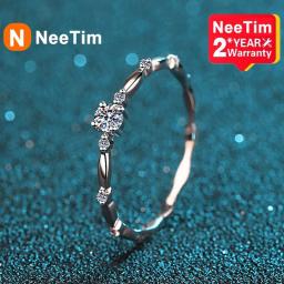 NeeTim D Color Moissanite Ring For Women Wedding Fine Jewely With Certificete 100Percent Sterling Sliver 18k White Gold Plated Rings