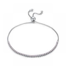 BAMOER 14K Gold Plated CZ Classic Tennis Bracelet For Women, 925 Sterling Silver Adjustable Slider Bracelet Wedding Jewelry Gift