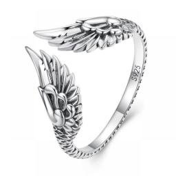 WOSTU Real 925 Sterling Silver Hip Hop Vintage Couples Creative Wings Open Rings For Women Punk Ring Party Jewelry Birthday Gift