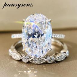 PANSYSEN  9ct Radiant Cut 9*13MM Lab Moissanite Diamond Ring Sets For Women Solid 925 Sterling Silver 18K Rose Gold Color Rings