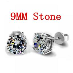 Solitaire 5mm/9mm Lab Diamond Stud Earring Real 925 Sterling Silver Jewelry Engagement Wedding Earrings For Women Men