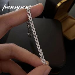 PANSYSEN 100Percent Solid Silver 925 Lab Diamonds Simulated Moissanite Bracelets For Women Girls Wedding Cocktail Party Fine Jewelry