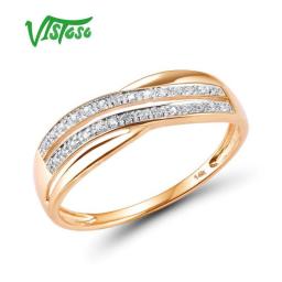 VISTOSO Genuine 14K 585 Rose Gold Chic Rings For Lady Sparkling Diamond Engagement Anniversary Simple Style Eternal Fine Jewelry