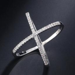 New Design X Shape Cross Ring For Women 925 Sterling Silver Diamond Statement Infinite Ring With Micro Paved Trendy Jewelry