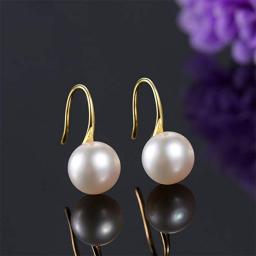 White 8-9mm Cultured Freshwater Pearl Earrings For Women, 925 Sterling Silver Freshwater Cultured Pearl Drop Dangle Hook Earring