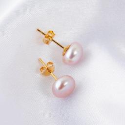 Real 925 Sterling Silver Earrings Natural Freshwater Pearl Stud Errings Gold Jewelry For Women Fashion Birthday Gift