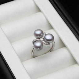 Real Freshwater Natural Pearl Rings,Wedding Cute 925 Silver Rings Women Anniversary Party White Pink Black