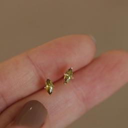 925 Sterling Silver Plating 14K Gold Earrings Simple Fresh Olive Green Zircon Earrings For Women Party Jewelry Gifts