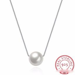 925 Sterling Silver Fine Jewelry Simple Hot Fashion 10mm Real Pearl Box Chain Necklace Kolye Collares Bijoux Femme