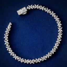 Wong Rain 925 Sterling Silver Marquise Cut Lab Simulated Moissanite Gemstone Flower Bracelets Bangle Jewelry Anniversary Gift